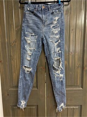 American Eagle Outfitters Distressed Skinny Jeans in Light Blue